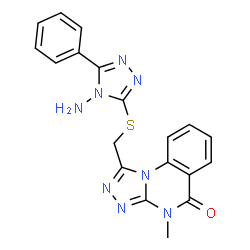 ChemSpider 2D Image | 1-{[(4-Amino-5-phenyl-4H-1,2,4-triazol-3-yl)sulfanyl]methyl}-4-methyl[1,2,4]triazolo[4,3-a]quinazolin-5(4H)-one | C19H16N8OS