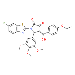 ChemSpider 2D Image | 4-[(4-Ethoxyphenyl)(hydroxy)methylene]-1-(6-fluoro-1,3-benzothiazol-2-yl)-5-(3,4,5-trimethoxyphenyl)-2,3-pyrrolidinedione | C29H25FN2O7S