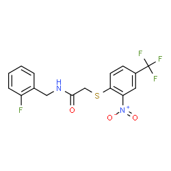 ChemSpider 2D Image | N-(2-Fluorobenzyl)-2-{[2-nitro-4-(trifluoromethyl)phenyl]sulfanyl}acetamide | C16H12F4N2O3S