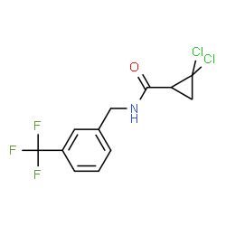 ChemSpider 2D Image | 2,2-Dichloro-N-[3-(trifluoromethyl)benzyl]cyclopropanecarboxamide | C12H10Cl2F3NO