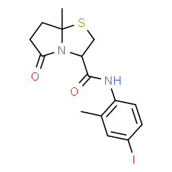 ChemSpider 2D Image | N-(4-Iodo-2-methylphenyl)-7a-methyl-5-oxohexahydropyrrolo[2,1-b][1,3]thiazole-3-carboxamide | C15H17IN2O2S