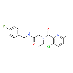 ChemSpider 2D Image | 3,6-Dichloro-N-ethyl-N-{2-[(4-fluorobenzyl)amino]-2-oxoethyl}-2-pyridinecarboxamide | C17H16Cl2FN3O2