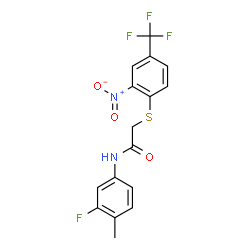 ChemSpider 2D Image | N-(3-Fluoro-4-methylphenyl)-2-{[2-nitro-4-(trifluoromethyl)phenyl]sulfanyl}acetamide | C16H12F4N2O3S