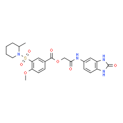 ChemSpider 2D Image | 2-Oxo-2-[(2-oxo-2,3-dihydro-1H-benzimidazol-5-yl)amino]ethyl 4-methoxy-3-[(2-methyl-1-piperidinyl)sulfonyl]benzoate | C23H26N4O7S