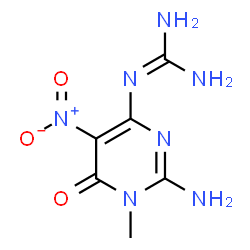 ChemSpider 2D Image | 2-(2-Amino-1-methyl-5-nitro-6-oxo-1,6-dihydro-4-pyrimidinyl)guanidine | C6H9N7O3