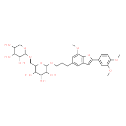 ChemSpider 2D Image | 3-[2-(3,4-Dimethoxyphenyl)-7-methoxy-1-benzofuran-5-yl]propyl 6-O-pentopyranosylhexopyranoside | C31H40O14