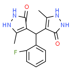 ChemSpider 2D Image | 4,4'-[(2-Fluorophenyl)methylene]bis(3-methyl-1H-pyrazol-5-ol) | C15H15FN4O2