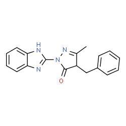 ChemSpider 2D Image | 2-(1H-benzimidazol-2-yl)-5-methyl-4-(phenylmethyl)-4H-pyrazol-3-one | C18H16N4O