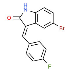 ChemSpider 2D Image | (3E)-5-Bromo-3-(4-fluorobenzylidene)-1,3-dihydro-2H-indol-2-one | C15H9BrFNO
