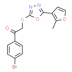 ChemSpider 2D Image | 1-(4-Bromophenyl)-2-{[5-(2-methyl-3-furyl)-1,3,4-oxadiazol-2-yl]sulfanyl}ethanone | C15H11BrN2O3S