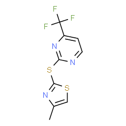 ChemSpider 2D Image | 2-[(4-Methyl-1,3-thiazol-2-yl)sulfanyl]-4-(trifluoromethyl)pyrimidine | C9H6F3N3S2