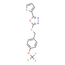 ChemSpider 2D Image | 2-(2-Thienyl)-5-{[4-(trifluoromethoxy)benzyl]sulfanyl}-1,3,4-oxadiazole | C14H9F3N2O2S2
