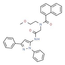 ChemSpider 2D Image | N-{2-[(1,3-Diphenyl-1H-pyrazol-5-yl)amino]-2-oxoethyl}-N-(2-methoxyethyl)-1-naphthamide | C31H28N4O3