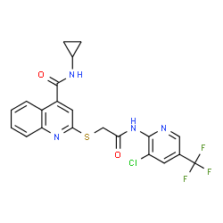 ChemSpider 2D Image | 2-[(2-{[3-Chloro-5-(trifluoromethyl)-2-pyridinyl]amino}-2-oxoethyl)sulfanyl]-N-cyclopropyl-4-quinolinecarboxamide | C21H16ClF3N4O2S