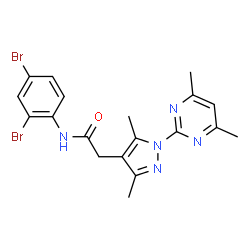 ChemSpider 2D Image | N-(2,4-Dibromophenyl)-2-[1-(4,6-dimethyl-2-pyrimidinyl)-3,5-dimethyl-1H-pyrazol-4-yl]acetamide | C19H19Br2N5O