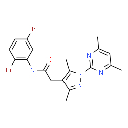 ChemSpider 2D Image | N-(2,5-Dibromophenyl)-2-[1-(4,6-dimethyl-2-pyrimidinyl)-3,5-dimethyl-1H-pyrazol-4-yl]acetamide | C19H19Br2N5O
