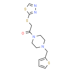 ChemSpider 2D Image | 2-(1,3,4-Thiadiazol-2-ylsulfanyl)-1-[4-(2-thienylmethyl)-1-piperazinyl]ethanone | C13H16N4OS3
