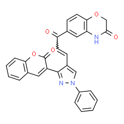ChemSpider 2D Image | 6-{(2E)-3-[3-(2-Oxo-2H-chromen-3-yl)-1-phenyl-1H-pyrazol-4-yl]-2-propenoyl}-2H-1,4-benzoxazin-3(4H)-one | C29H19N3O5