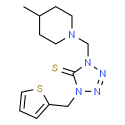 ChemSpider 2D Image | 1-[(4-Methyl-1-piperidinyl)methyl]-4-(2-thienylmethyl)-1,4-dihydro-5H-tetrazole-5-thione | C13H19N5S2
