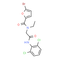 ChemSpider 2D Image | 5-Bromo-N-{2-[(2,6-dichlorophenyl)amino]-2-oxoethyl}-N-ethyl-2-furamide | C15H13BrCl2N2O3