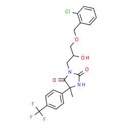 ChemSpider 2D Image | 3-{3-[(2-Chlorobenzyl)oxy]-2-hydroxypropyl}-5-methyl-5-[4-(trifluoromethyl)phenyl]-2,4-imidazolidinedione | C21H20ClF3N2O4