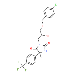 ChemSpider 2D Image | 3-{3-[(4-Chlorobenzyl)oxy]-2-hydroxypropyl}-5-methyl-5-[4-(trifluoromethyl)phenyl]-2,4-imidazolidinedione | C21H20ClF3N2O4