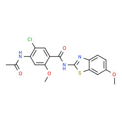 ChemSpider 2D Image | 4-Acetamido-5-chloro-2-methoxy-N-(6-methoxy-1,3-benzothiazol-2-yl)benzamide | C18H16ClN3O4S