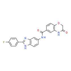 ChemSpider 2D Image | N-[2-(4-Fluorophenyl)-1H-benzimidazol-5-yl]-3-oxo-3,4-dihydro-2H-1,4-benzoxazine-6-carboxamide | C22H15FN4O3