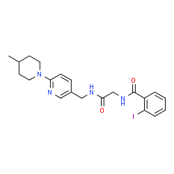 ChemSpider 2D Image | 2-Iodo-N-[2-({[6-(4-methyl-1-piperidinyl)-3-pyridinyl]methyl}amino)-2-oxoethyl]benzamide | C21H25IN4O2