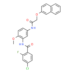 ChemSpider 2D Image | 4-Chloro-2-fluoro-N-(2-methoxy-5-{[(2-naphthyloxy)acetyl]amino}phenyl)benzamide | C26H20ClFN2O4