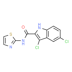ChemSpider 2D Image | 3,5-Dichloro-N-(1,3-thiazol-2-yl)-1H-indole-2-carboxamide | C12H7Cl2N3OS