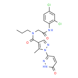 ChemSpider 2D Image | N-{2-[(2,4-Dichlorophenyl)amino]-2-oxoethyl}-5-methyl-1-(6-oxo-1,6-dihydro-3-pyridazinyl)-N-propyl-1H-pyrazole-4-carboxamide | C20H20Cl2N6O3