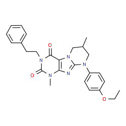 ChemSpider 2D Image | 9-(4-Ethoxyphenyl)-1,7-dimethyl-3-(2-phenylethyl)-6,7,8,9-tetrahydropyrimido[2,1-f]purine-2,4(1H,3H)-dione | C26H29N5O3