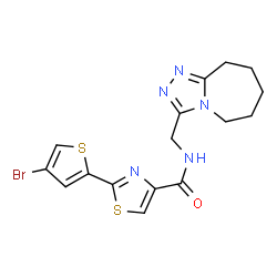 ChemSpider 2D Image | 2-(4-Bromo-2-thienyl)-N-(6,7,8,9-tetrahydro-5H-[1,2,4]triazolo[4,3-a]azepin-3-ylmethyl)-1,3-thiazole-4-carboxamide | C16H16BrN5OS2