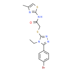 ChemSpider 2D Image | 2-{[5-(4-Bromophenyl)-4-ethyl-4H-1,2,4-triazol-3-yl]sulfanyl}-N-(4-methyl-1,3-thiazol-2-yl)acetamide | C16H16BrN5OS2