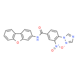 ChemSpider 2D Image | N-(Dibenzo[b,d]furan-3-yl)-3-nitro-4-(1H-1,2,4-triazol-1-yl)benzamide | C21H13N5O4