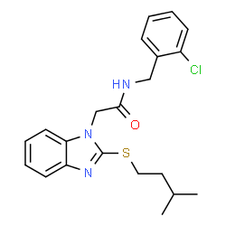 ChemSpider 2D Image | N-(2-Chlorobenzyl)-2-{2-[(3-methylbutyl)sulfanyl]-1H-benzimidazol-1-yl}acetamide | C21H24ClN3OS