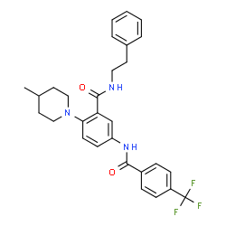 ChemSpider 2D Image | 2-(4-Methyl-1-piperidinyl)-N-(2-phenylethyl)-5-{[4-(trifluoromethyl)benzoyl]amino}benzamide | C29H30F3N3O2