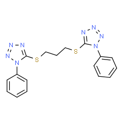 ChemSpider 2D Image | 5,5'-(1,3-Propanediyldisulfanediyl)bis(1-phenyl-1H-tetrazole) | C17H16N8S2