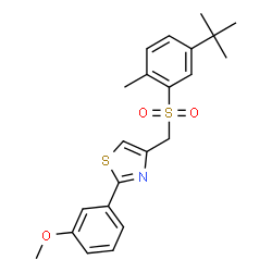 ChemSpider 2D Image | 2-(3-Methoxyphenyl)-4-({[2-methyl-5-(2-methyl-2-propanyl)phenyl]sulfonyl}methyl)-1,3-thiazole | C22H25NO3S2