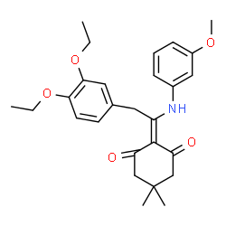 ChemSpider 2D Image | 2-{2-(3,4-Diethoxyphenyl)-1-[(3-methoxyphenyl)amino]ethylidene}-5,5-dimethyl-1,3-cyclohexanedione | C27H33NO5