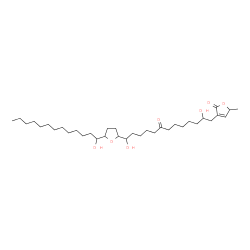 ChemSpider 2D Image | 3-{2,13-Dihydroxy-13-[5-(1-hydroxytridecyl)tetrahydro-2-furanyl]-8-oxotridecyl}-5-methyl-2(5H)-furanone | C35H62O7
