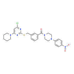 ChemSpider 2D Image | [3-({[4-Chloro-6-(1-piperidinyl)-2-pyrimidinyl]sulfanyl}methyl)phenyl][4-(4-nitrophenyl)-1-piperazinyl]methanone | C27H29ClN6O3S