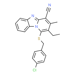 ChemSpider 2D Image | 1-[(4-Chlorobenzyl)sulfanyl]-2-ethyl-3-methylpyrido[1,2-a]benzimidazole-4-carbonitrile | C22H18ClN3S