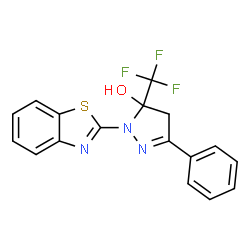 ChemSpider 2D Image | 1-(1,3-Benzothiazol-2-yl)-3-phenyl-5-(trifluoromethyl)-4,5-dihydro-1H-pyrazol-5-ol | C17H12F3N3OS