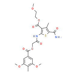 ChemSpider 2D Image | 2-Methoxyethyl 5-carbamoyl-2-({[(3,5-dimethoxy-4-methylbenzoyl)oxy]acetyl}amino)-4-methyl-3-thiophenecarboxylate | C22H26N2O9S