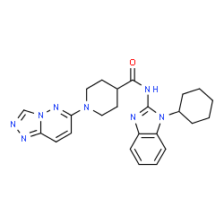 ChemSpider 2D Image | N-(1-Cyclohexyl-1H-benzimidazol-2-yl)-1-([1,2,4]triazolo[4,3-b]pyridazin-6-yl)-4-piperidinecarboxamide | C24H28N8O
