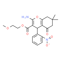 ChemSpider 2D Image | 2-Methoxyethyl 2-amino-7,7-dimethyl-4-(2-nitrophenyl)-5-oxo-5,6,7,8-tetrahydro-4H-chromene-3-carboxylate | C21H24N2O7