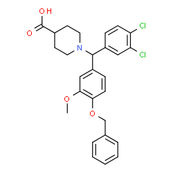 ChemSpider 2D Image | 1-{[4-(Benzyloxy)-3-methoxyphenyl](3,4-dichlorophenyl)methyl}-4-piperidinecarboxylic acid | C27H27Cl2NO4