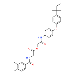 ChemSpider 2D Image | 2-({4-[4-(2-Methyl-2-butanyl)phenoxy]phenyl}amino)-2-oxoethyl N-(3,4-dimethylbenzoyl)glycinate | C30H34N2O5